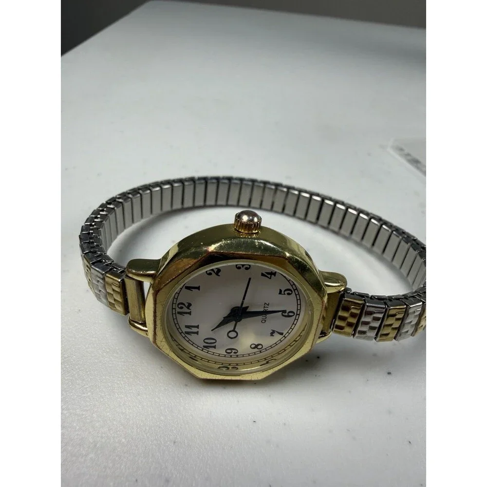 Women’s Quartz Watch Gold Tone Octagon Case Two-Tone Expansion Band Working